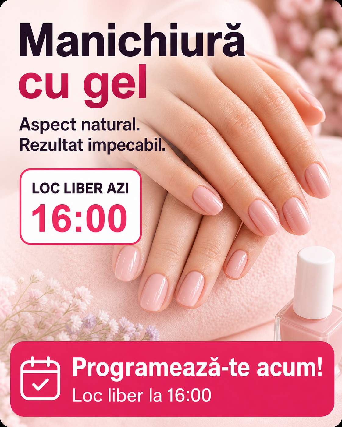Postare Glowpost pentru manichiură cu gel și un loc liber la ora 16:00